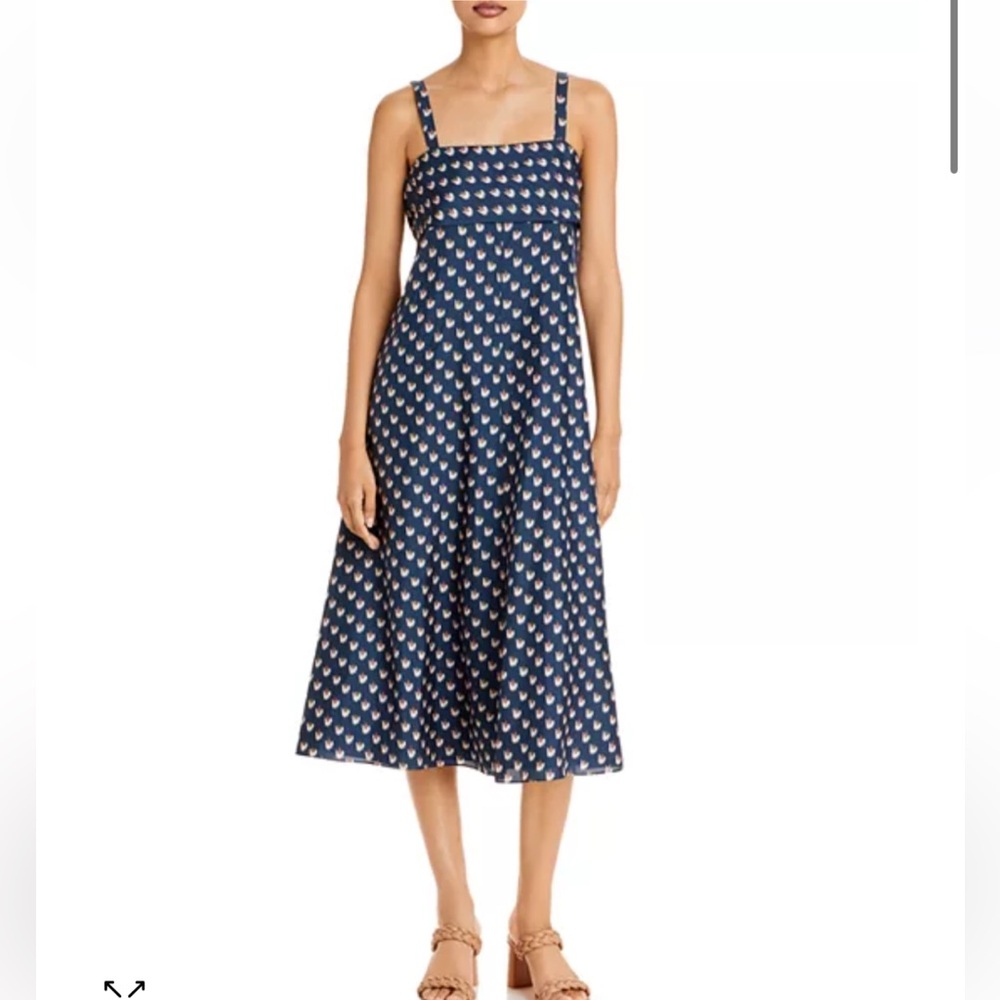 Theory Floral Ikat Print Silk Tie Back Midi Dress XS